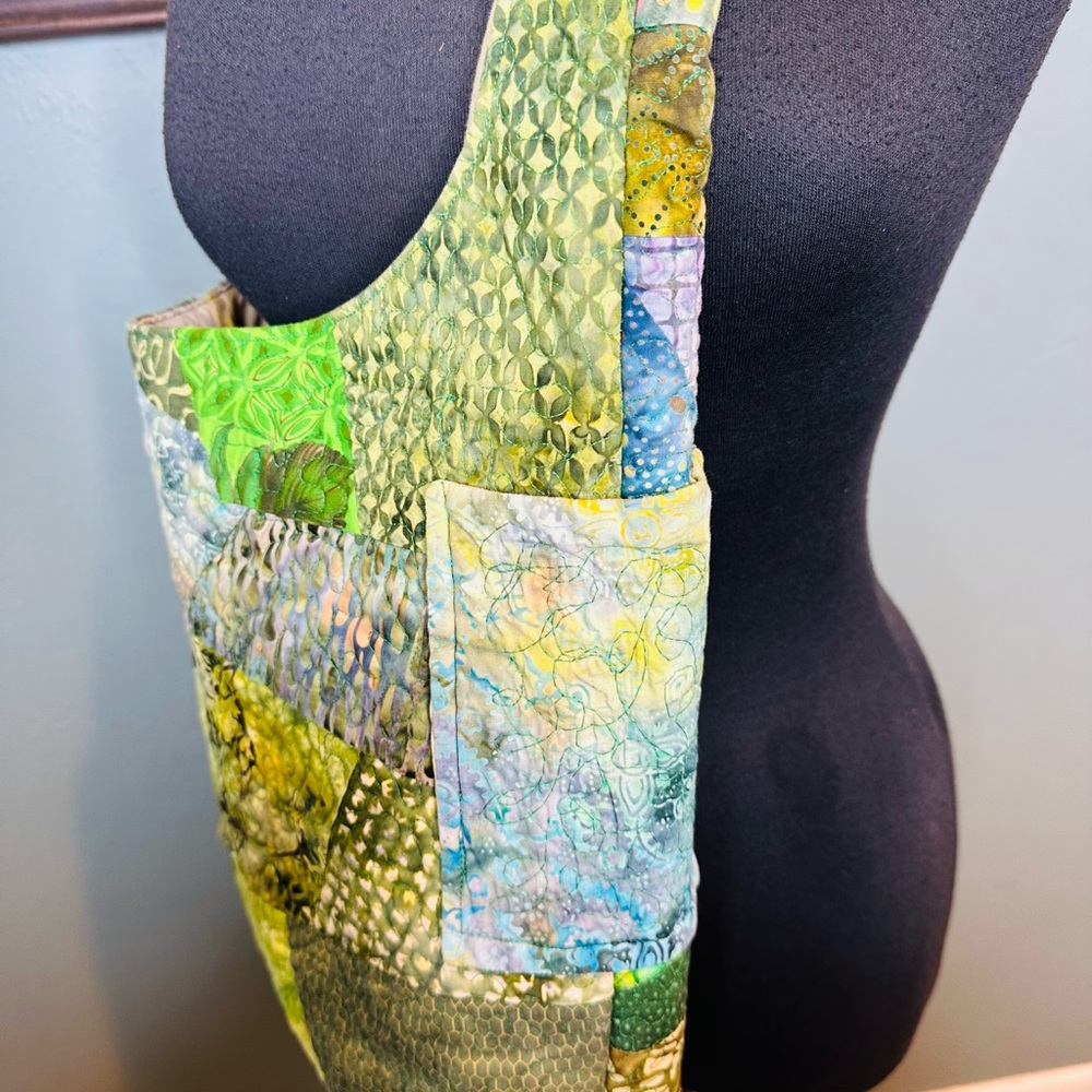 Reversible Quilt Patchwork Green Tote/ Yellow Bag… - image 3